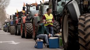 Concentración de agricultores con tractores en el centro de Madrid el pasado febrero.