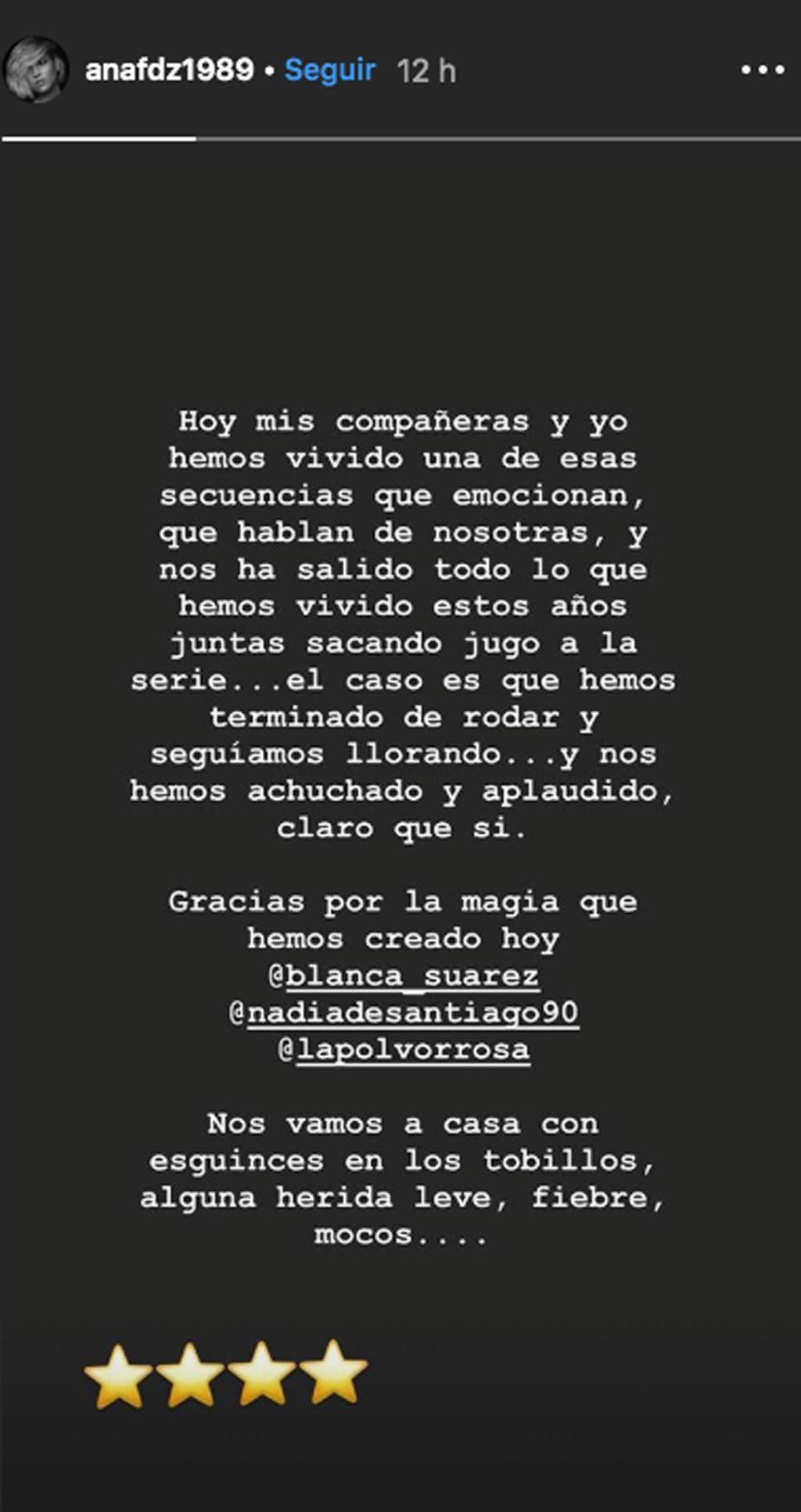 Storie de Ana Fernández sobre 'Las chicas del cable'.