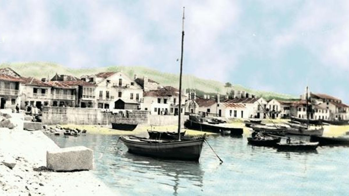 O remate do molle e malecón da ribeira en Cangas, en 1910, que se derrubaría para construír o mercado.