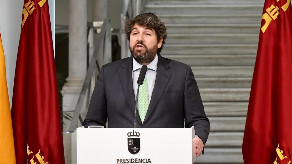 López Miras, este miércoles, en su comparecencia para anunciar la remodelación del Gobienro