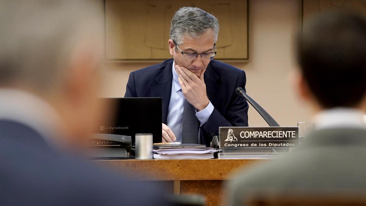 Pablo Hernández de Cos, Gobernador del Banco de España, durante su comparecencia en el Congreso de los Diputados.