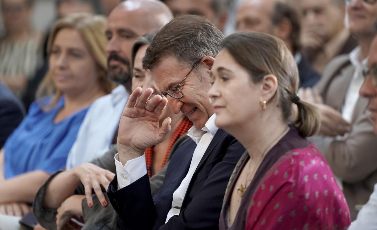 El presidente del PP, Alberto Núñez Feijóo en un acto, hoy, en Madrid.