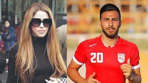 Shakira (izquierda) y el joven futbolista iraní Amir Nasr-Azadani, que se encuentra en el corredor de la muerte.
