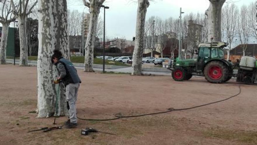 Imatge de l&#039;aplicació d&#039;aire comprimit al sòl del passeig.