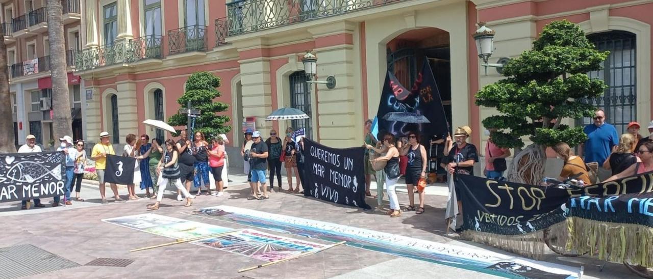 Una de las últimas protestas de la plataformade la ILP, frente alAyuntamiento de Murcia.