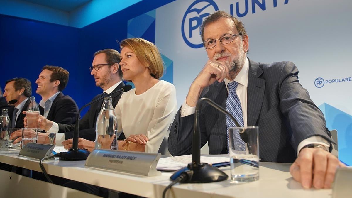 El presidente del Partido Popular, Mariano Rajoy, presidiendo la reunión de la Junta Directiva Nacional.