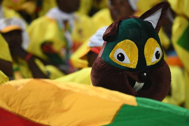 Un simpatizante de Benin vitorea durante el partido de fútbol de la Copa de África de África (CAN) 2019 entre Ghana y Benin en el Estadio Ismailia.