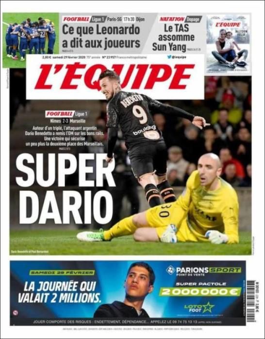 Portada L'ÉQUIPE sábado 29 febrero 2020