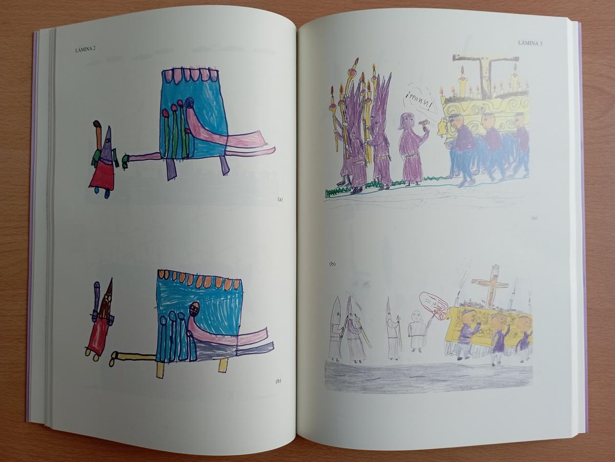 Algunos de los dibujos infantiles sobre la Semana Santa de Málaga del estudio de Martín Merino.