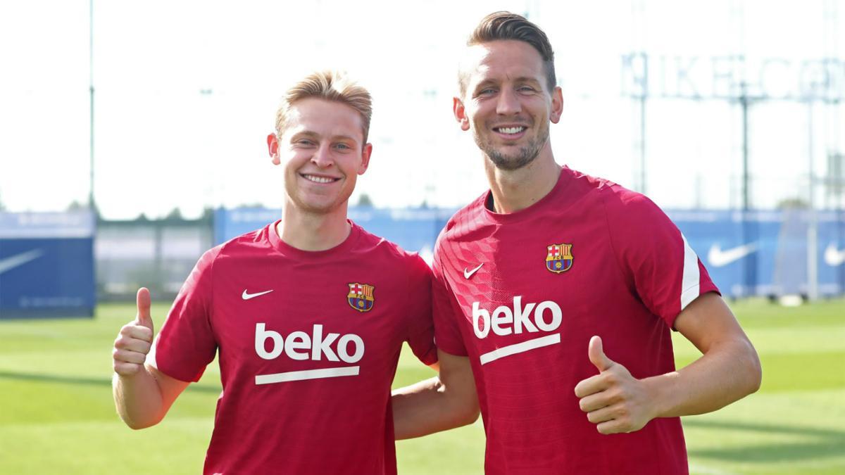 Frenkie y Luuk De Jong coincidieron el sábado en la sesión preparatoria del FC Barcelona en la Ciutat Esportiva