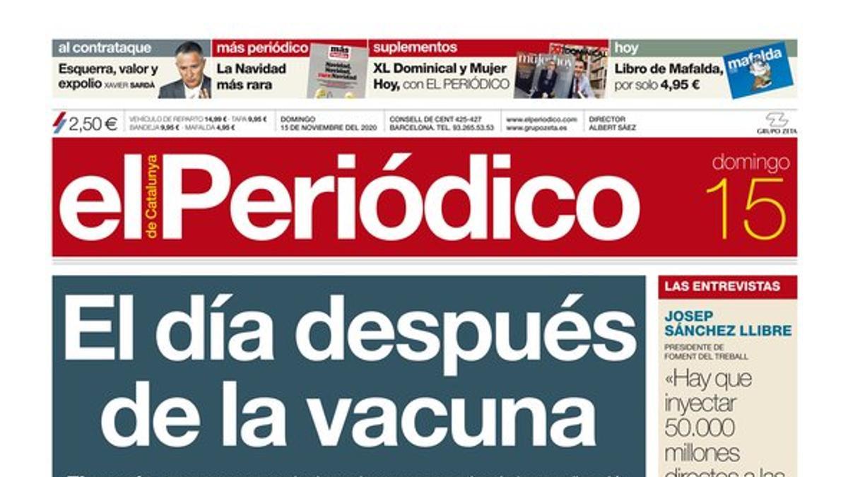 La portada de EL PERIÓDICO del 15 de noviembre del 2020.