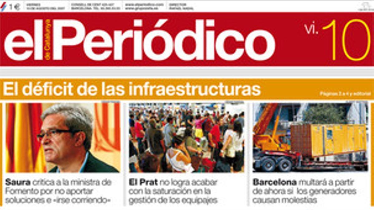 Portada de EL PERIÓDICO del 10 de agosto del 2007.