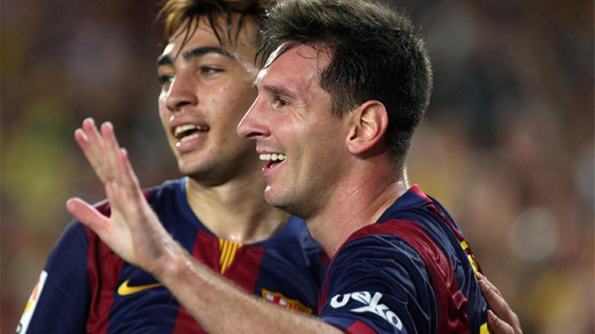 Messi y Munir celebran un gol en el Camp Nou