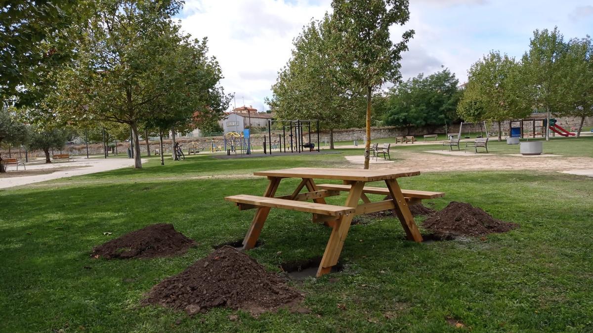 Nuevo mobiliario urbano en el parque de La Frontera de Zamora.