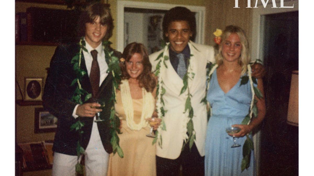 Barack Obama con Megan Hugues, de azul, y su pareja de amigos, Greg Orme y Kelli Allman.