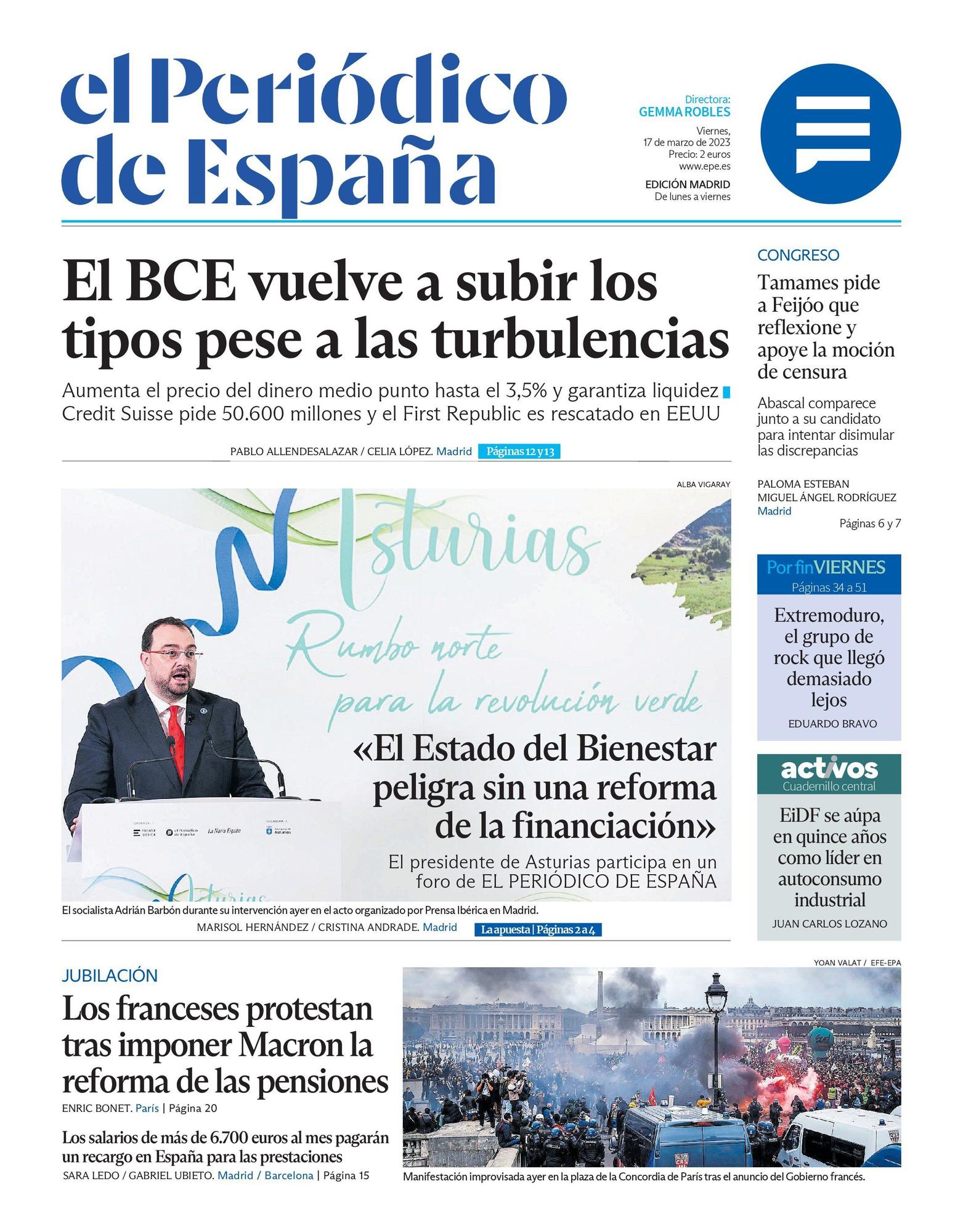 EL PERIÓDICO DE ESPAÑA de hoy viernes 17 de marzo de 2023