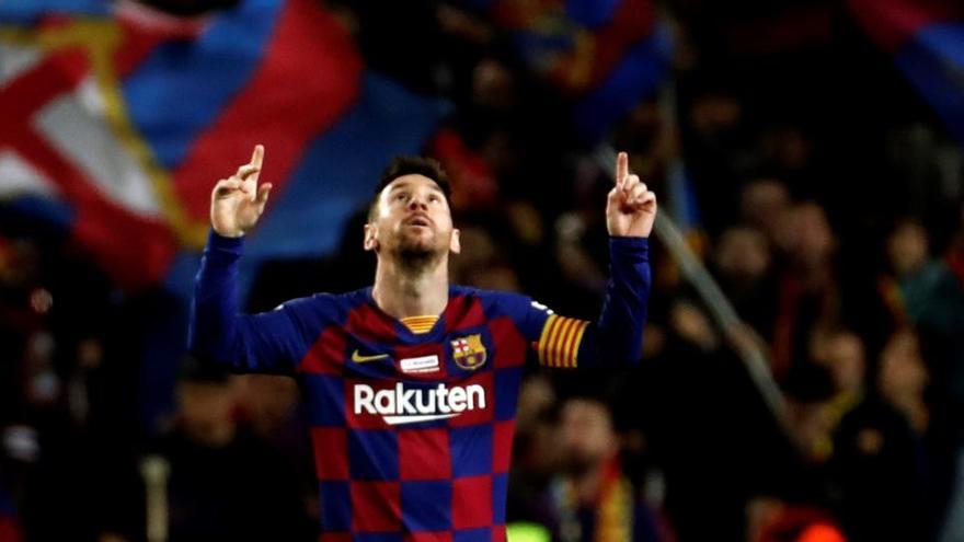 Messi celebra un gol en el Camp Nou