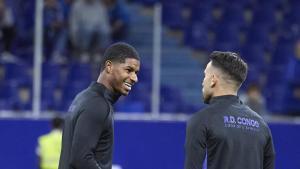 Rashford y Eric, en un calentamiento del Barça