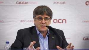 El candidato de Junts, Carles Puigdemont, en la rueda de prensa de la ACN