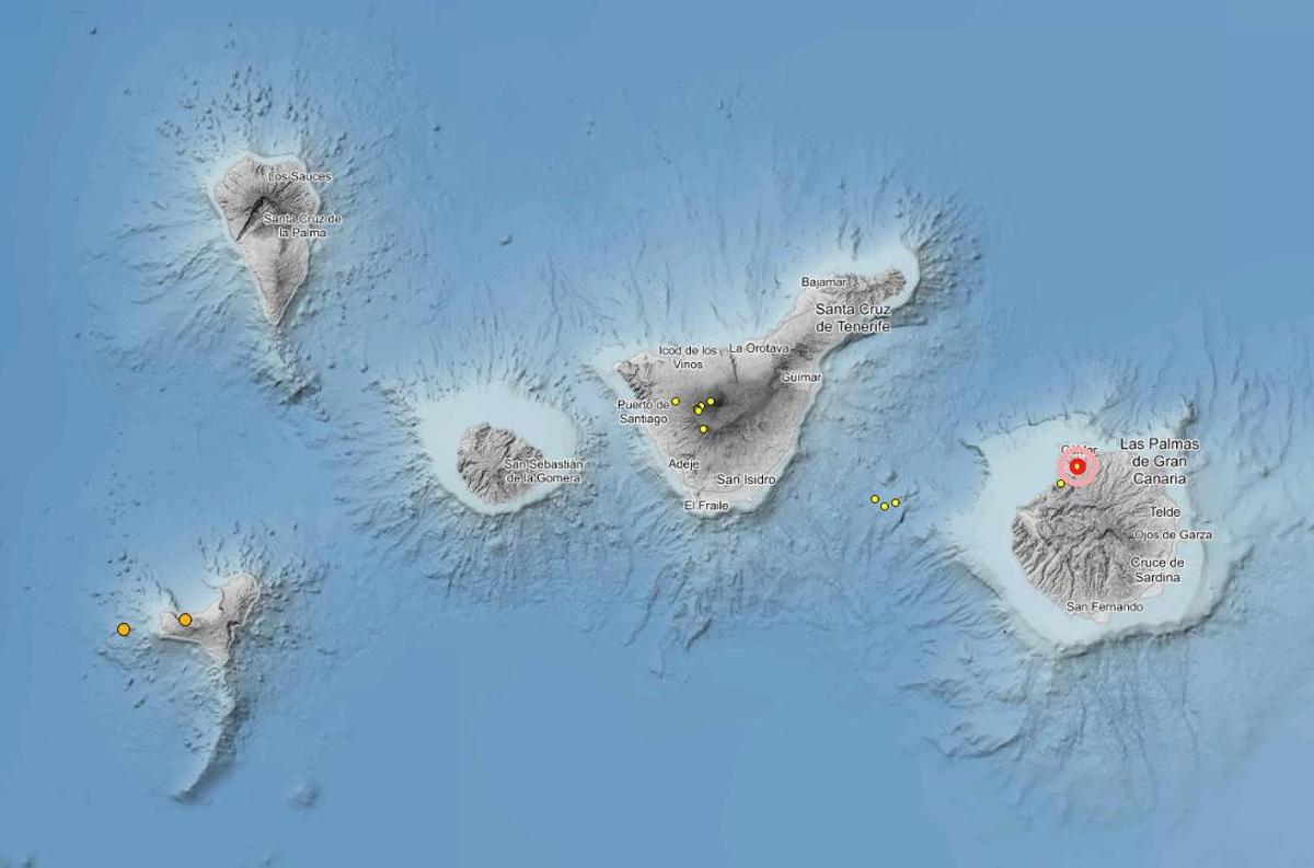 Imagen de la localización de los terremotos en las islas en los últimos días.