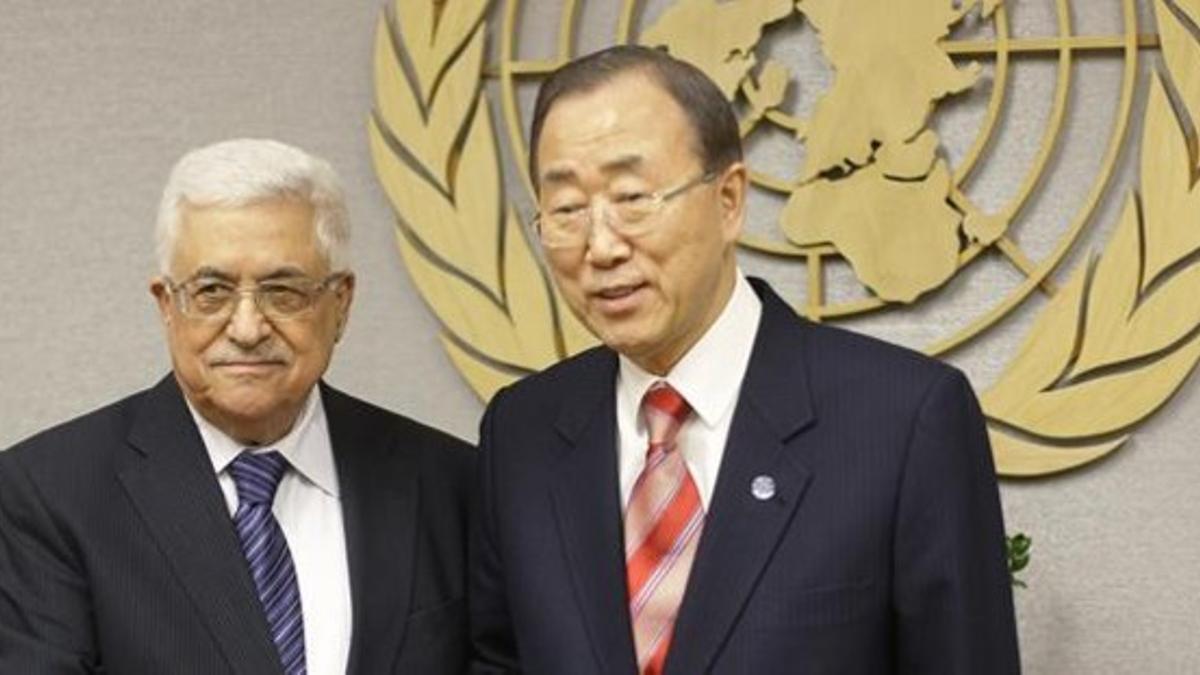 Mahmud Abbás con el secretario general de la ONU, Ban Ki-moon.