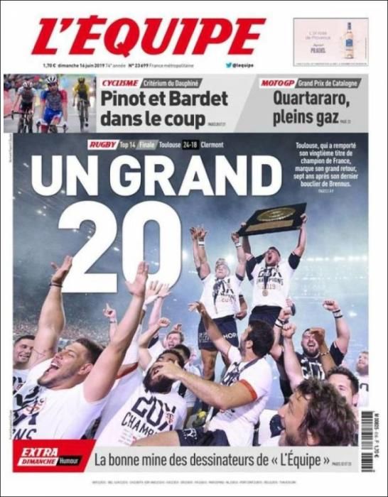 Portada L'ÉQUIPE domingo 16 de junio de 2019.