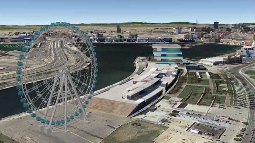 Recreación digital del aspecto y ubicación de la noria móvil en la Marina