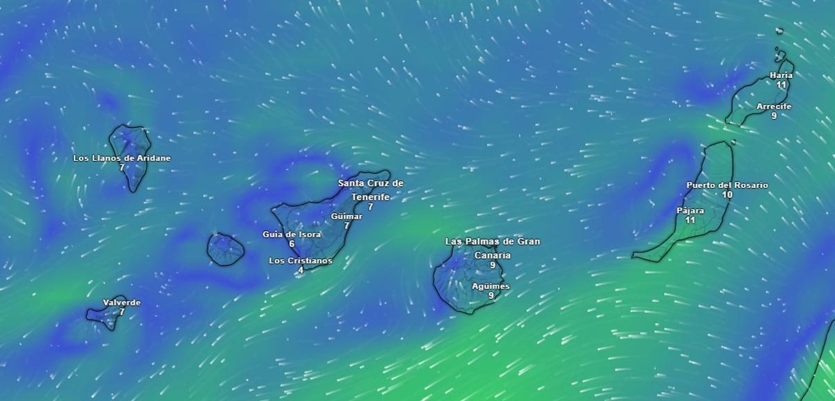 Mapa sobre los vientos en Canarias