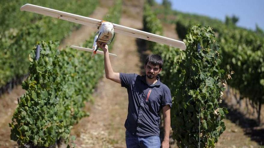 Las primeras pruebas para el funcionamiento de los drones se realizaron en los viñedos de San Cibrao. // Brais Lorenzo