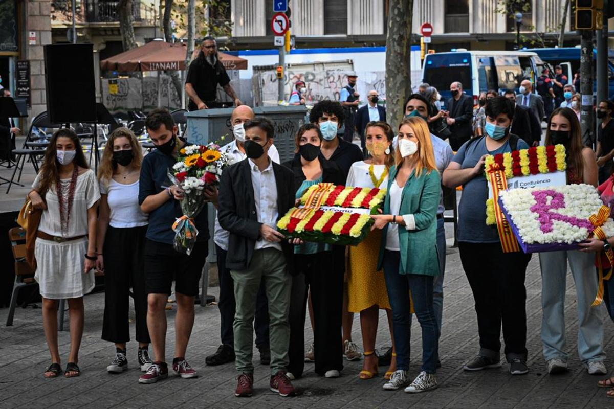 En Comú Podem, encabezado por Jéssica Albiach, realiza la ofrenda ante el monumento a Rafael Casanova.