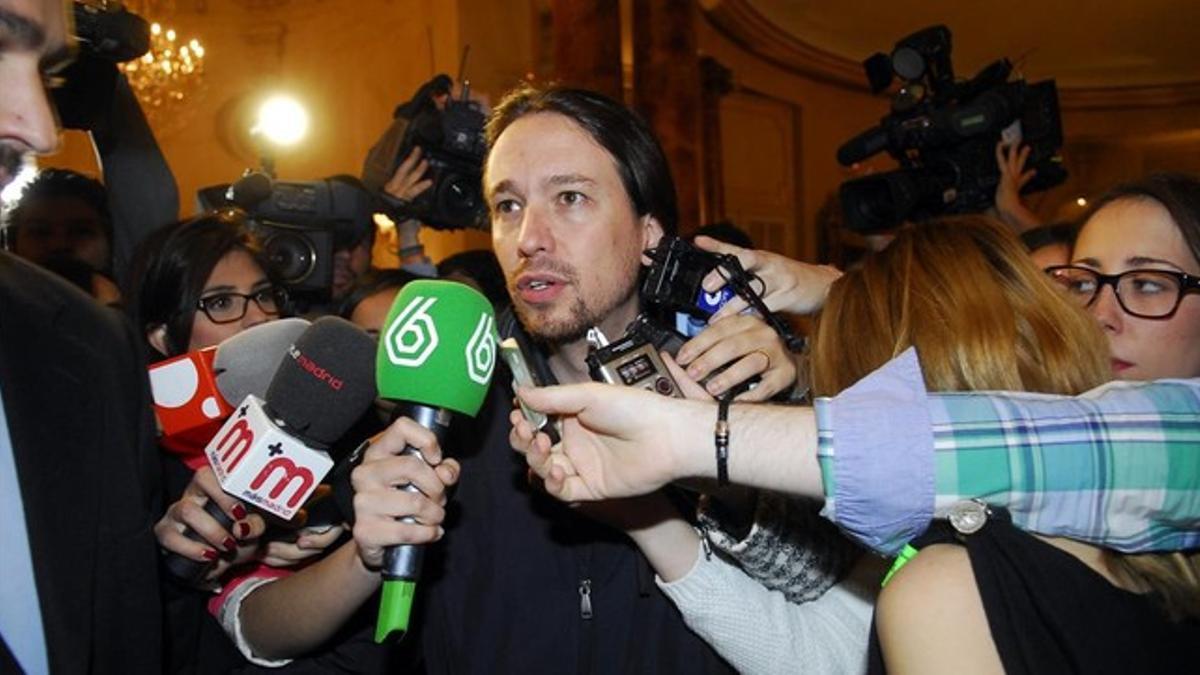 Pablo Iglesias, durante la presentación del candidato a la Comunidad de Madrid, el pasado 13 de abril.