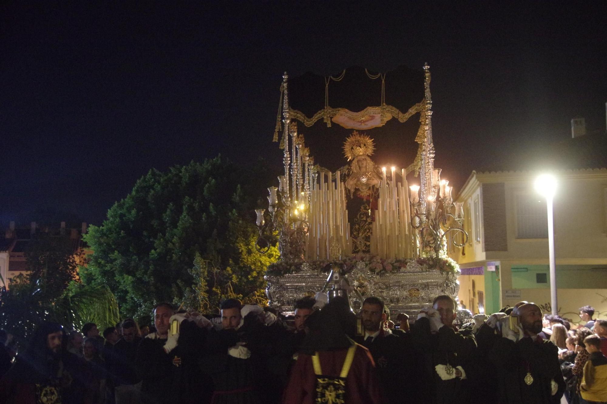 La Virgen de los Dolores, en su procesión por el Puerto de la Torre el Viernes de Dolores de 2023.