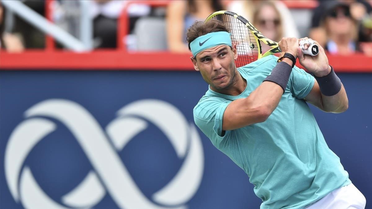 Nadal, en su estreno en el Masters 1.000 de Canadá del 2019 ante Daniel Evans, el 7 de agosto.