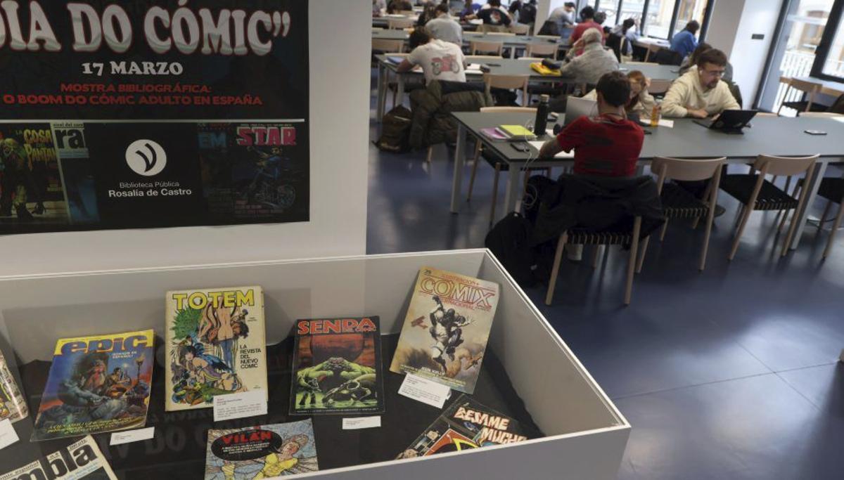 Exposición sobre cómics en la biblioteca de Vilagarcía, el año pasado. | NOÉ PARGA