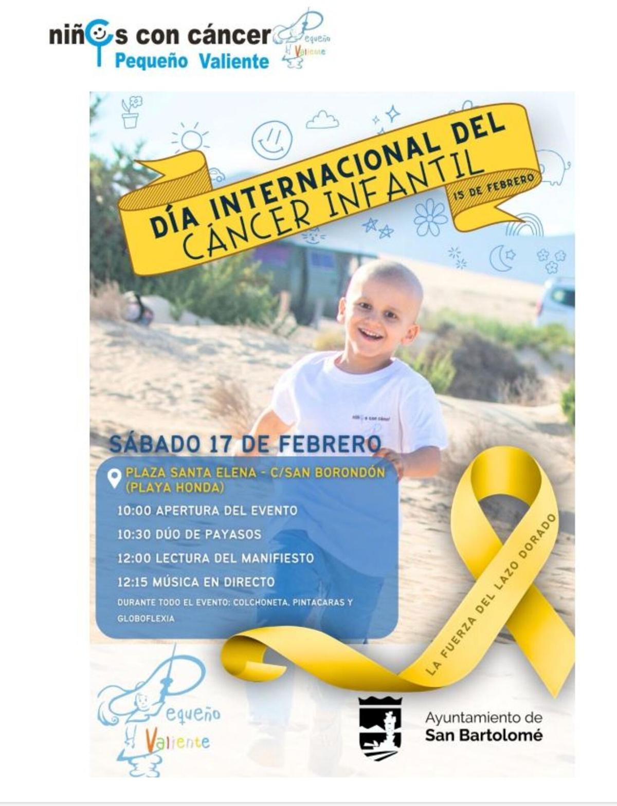 Cartel del acto en la Plaza Santa Elena, en Playa Honda, para concienciar sobre el cáncer infantil.