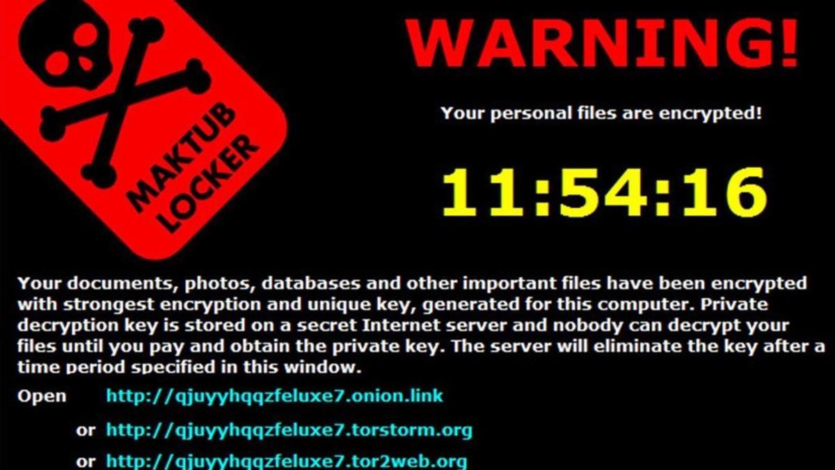 Mensaje que envía uno de los virus ransomware que secuestran ordenadores.