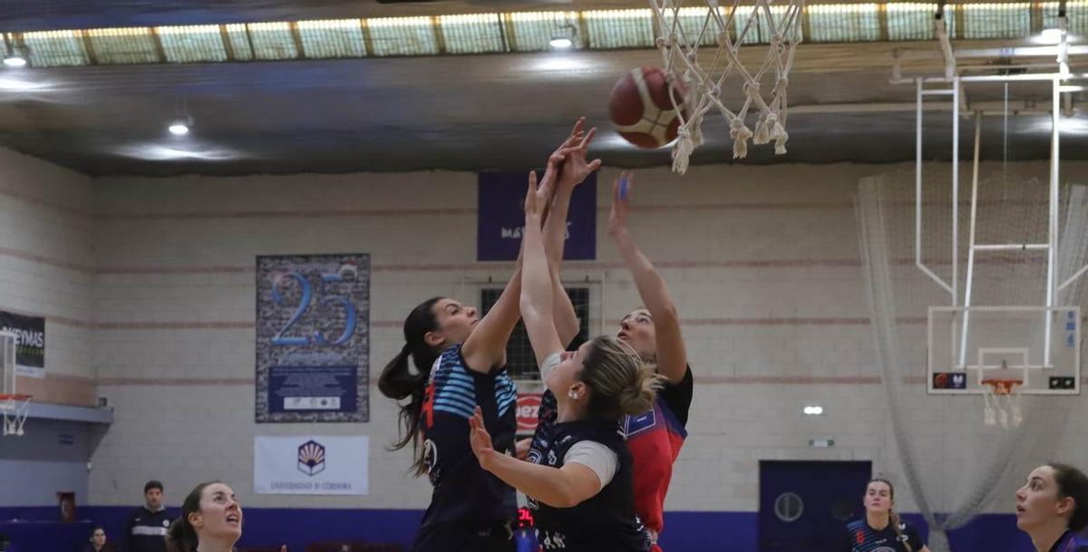 Las cordobesas Luz Marina Montilla y Marta Martínez luchan por un rebote.