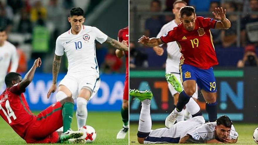 Pablo Hernández y Jonny, con la selección chilena y española Sub 21. // Efe | Reuters