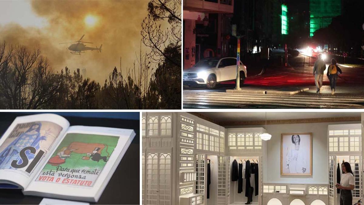 Galicia 2025: un año de la A a la Z. En la imagen, el incendio del verano en Larouco, el apagón de abril, una exposición por el Año Castelao y la primera tienda de Zara en la celebración de su 50 aniversario.