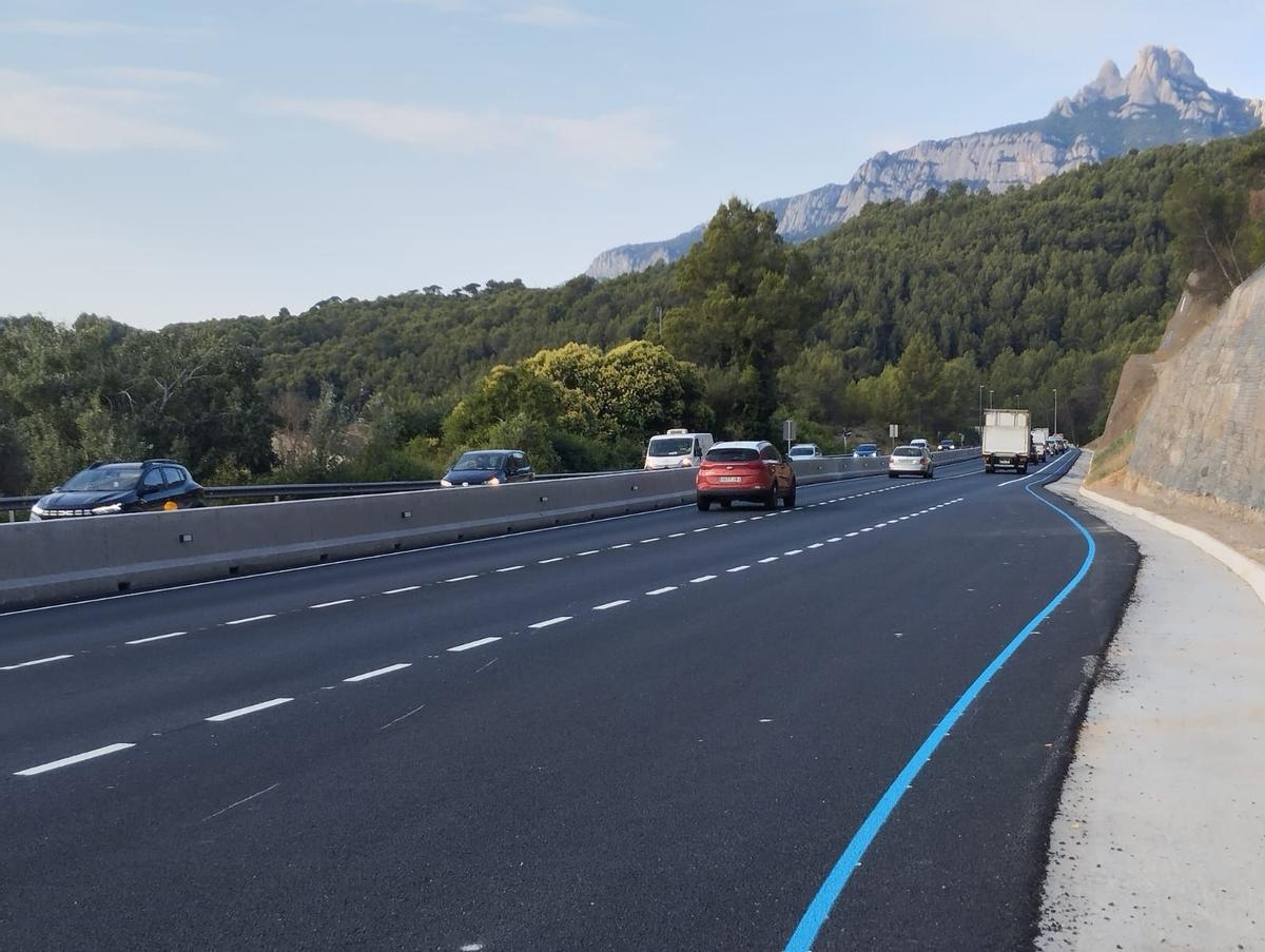 El nou tercer carril, vist en direcció al túnel de Bogunyà