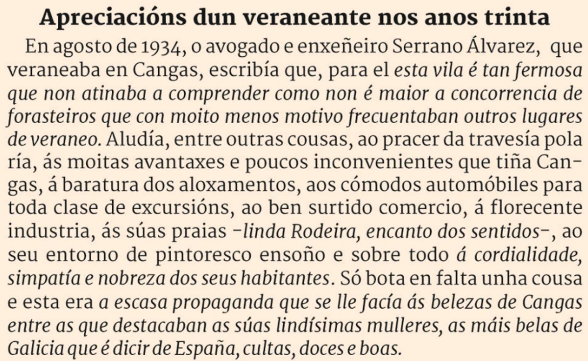Reflexións dun veraneante en Cangas no ano 1934.