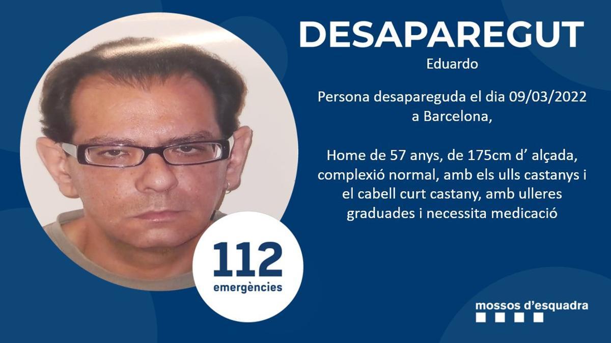 Els Mossos busquen un home de 57 anys desaparegut a Barcelona