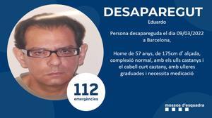 Els Mossos busquen un home de 57 anys desaparegut a Barcelona