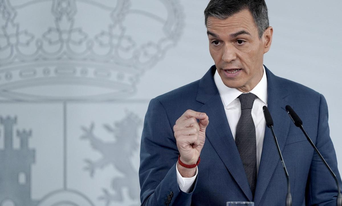 Pedro Sánchez, presidente del Gobierno, durante la rueda de prensa ofrecida en Moncloa.