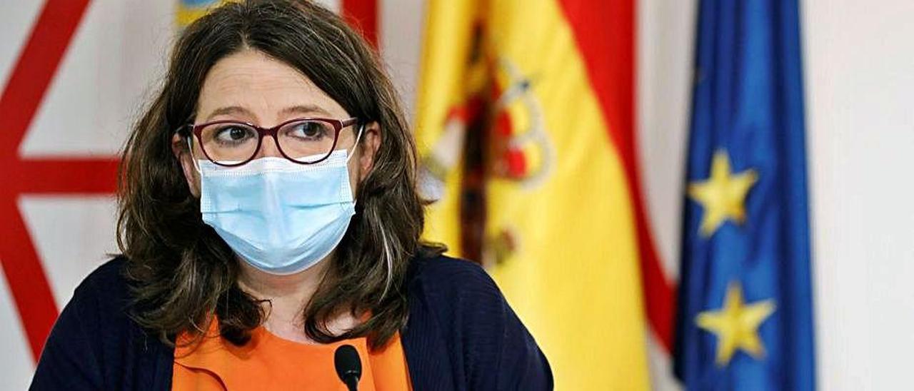 Mónica Oltra, ayer, tras el pleno del Consell.