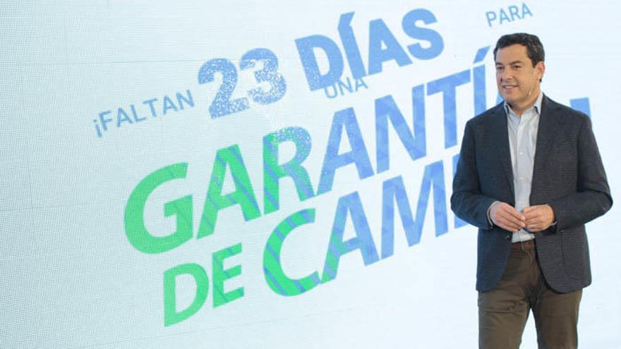 Juanma Moreno presentando ayer su programa electoral del PP andaluz.