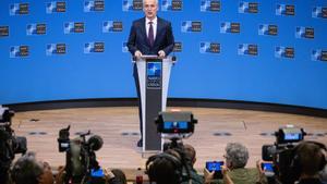 El secretario general de la OTAN, Jens Stoltenberg, durante la rueda de prensa que ha ofrecido este miércoles.