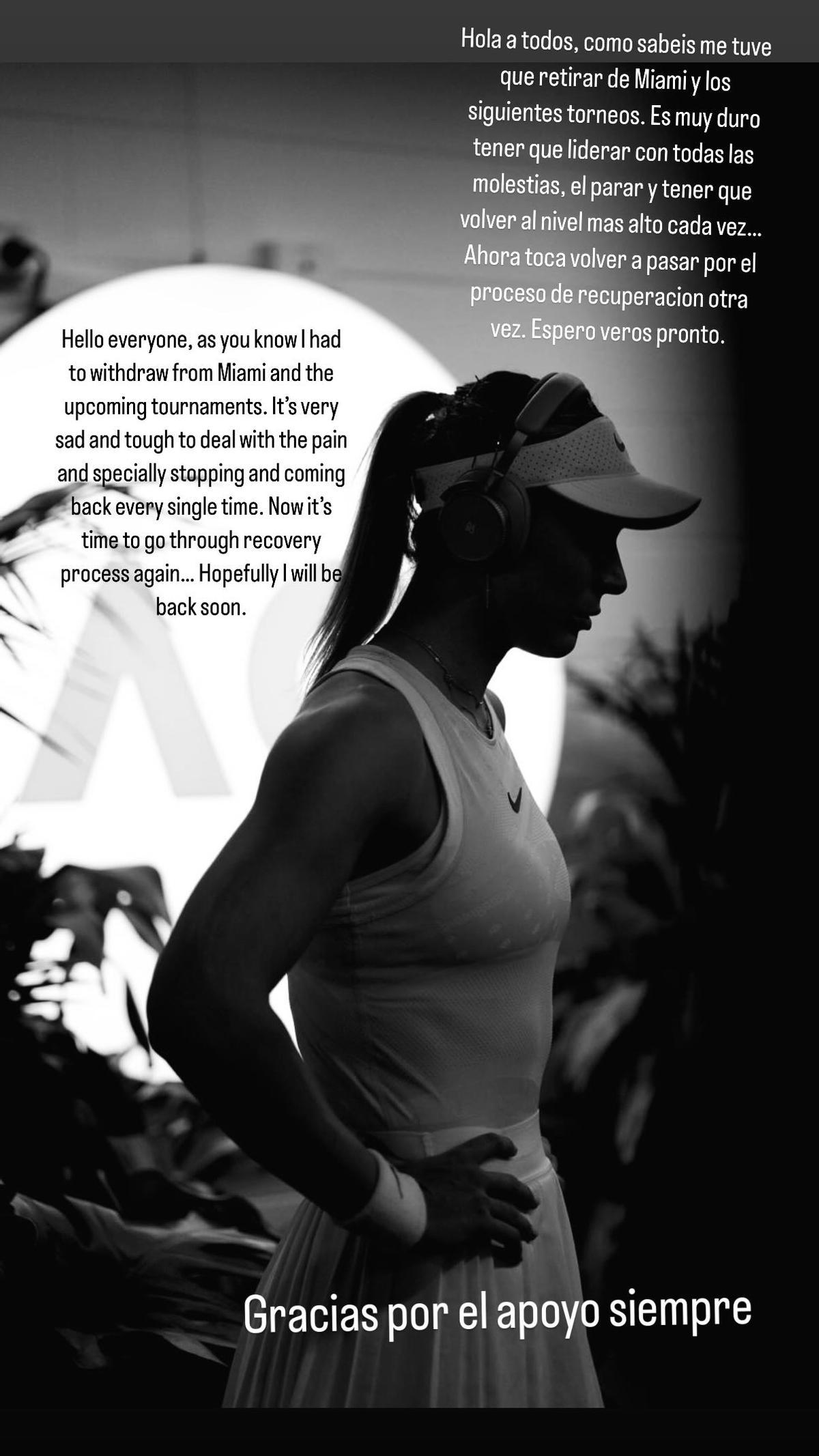 El mensaje de Paula Badosa en redes sociales