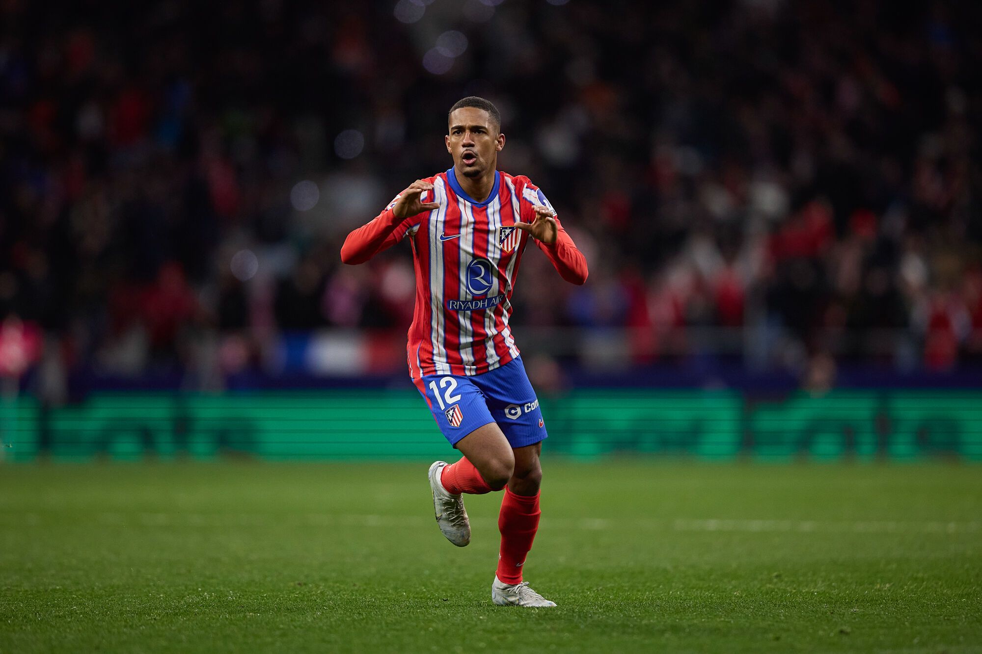 Samuel Lino (Atletico de Madrid) celebrates a goal during the Spanish League, LaLiga EA Sports, football match played between Atletico de Madrid and Sevilla FC at Riyadh Air Metropolitano stadium on December 08, 2024 in Madrid, Spain. AFP7 08/12/2024 ONLY FOR USE IN SPAIN. Oscar J. Barroso / AFP7 / Europa Press;2024;SOCCER;SPAIN;SPORT;ZSOCCER;ZSPORT;Atletico de Madrid v Sevilla FC - LaLiga EA Sports;