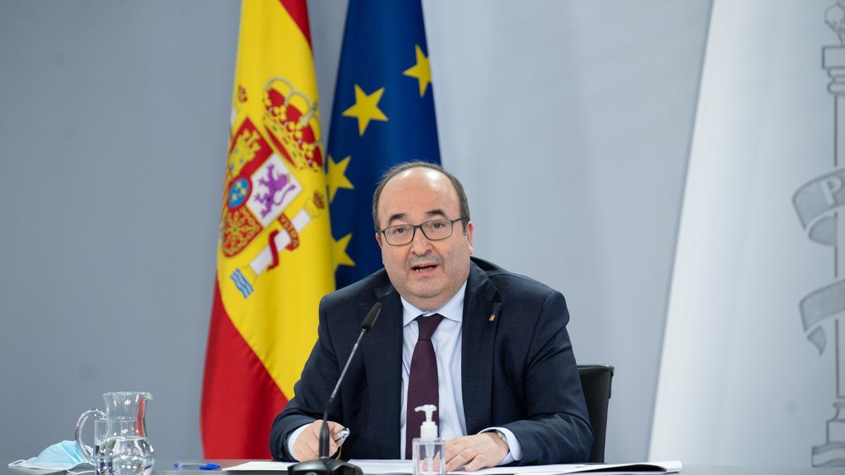 El ministre de Política Territorial, Miquel Iceta, en roda de premsa a Moncloa, el 17 de maig passat